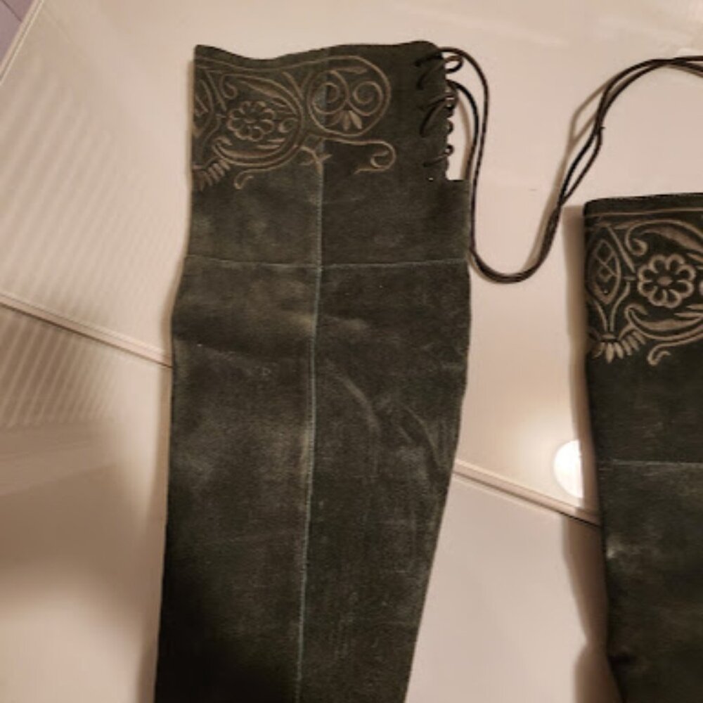 Nanette Lepore Green Suede Embroidered Heeled Boots - Picture 5 of 10